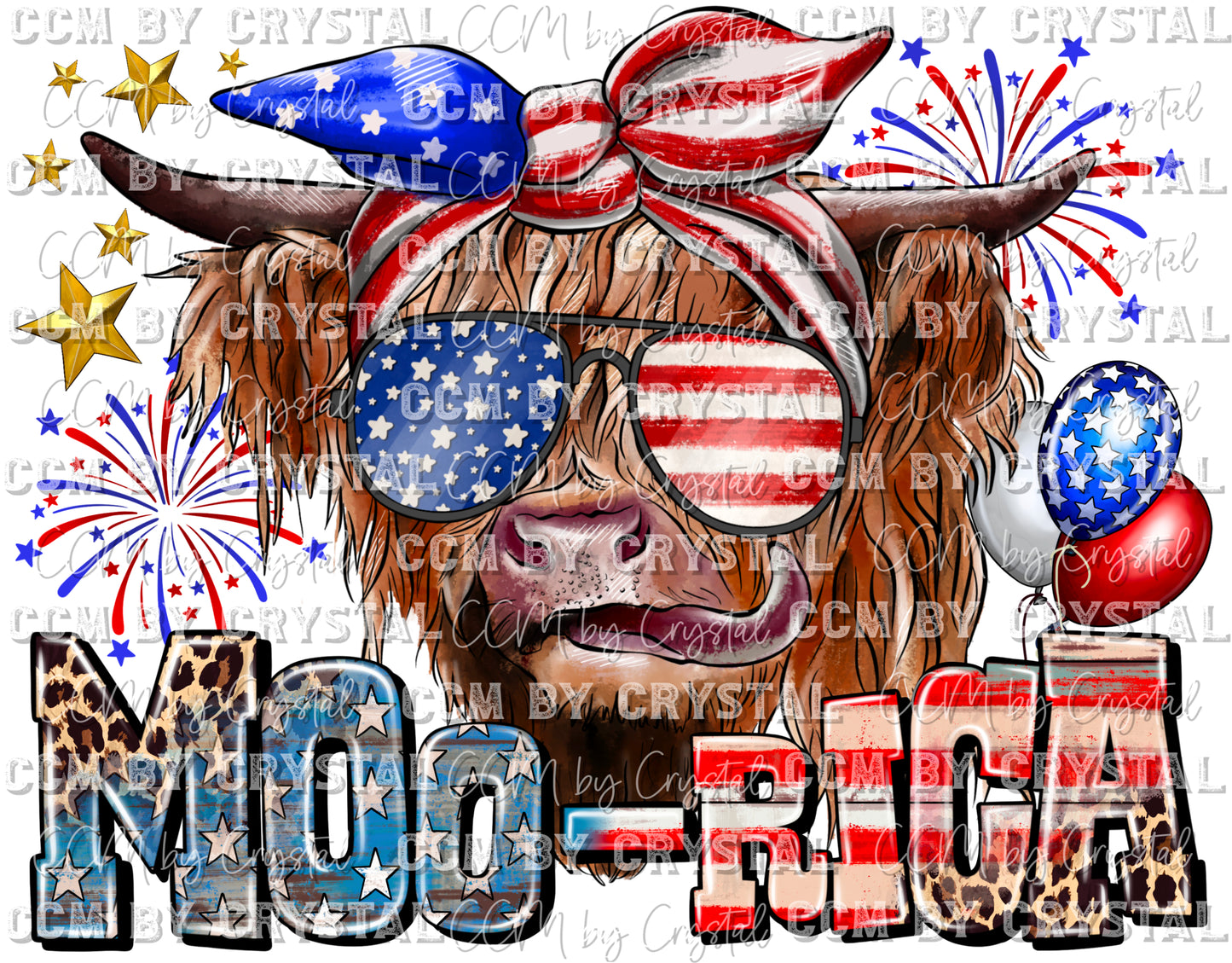 Moorica Highland Cow Fourth of July Ready to Press Transfer