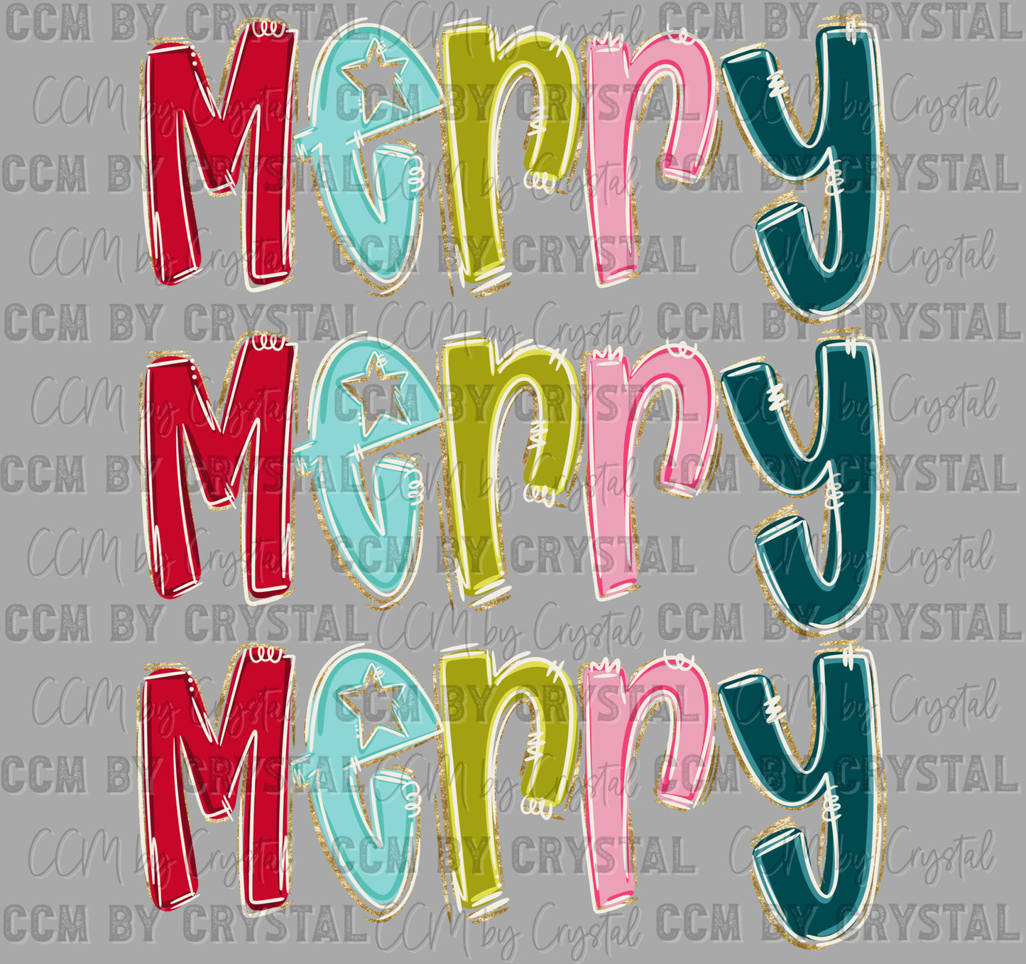 Merry Merry Merry Christmas Faux Glitter Ready to Press Transfer DTF Transfer Sublimation Transfer