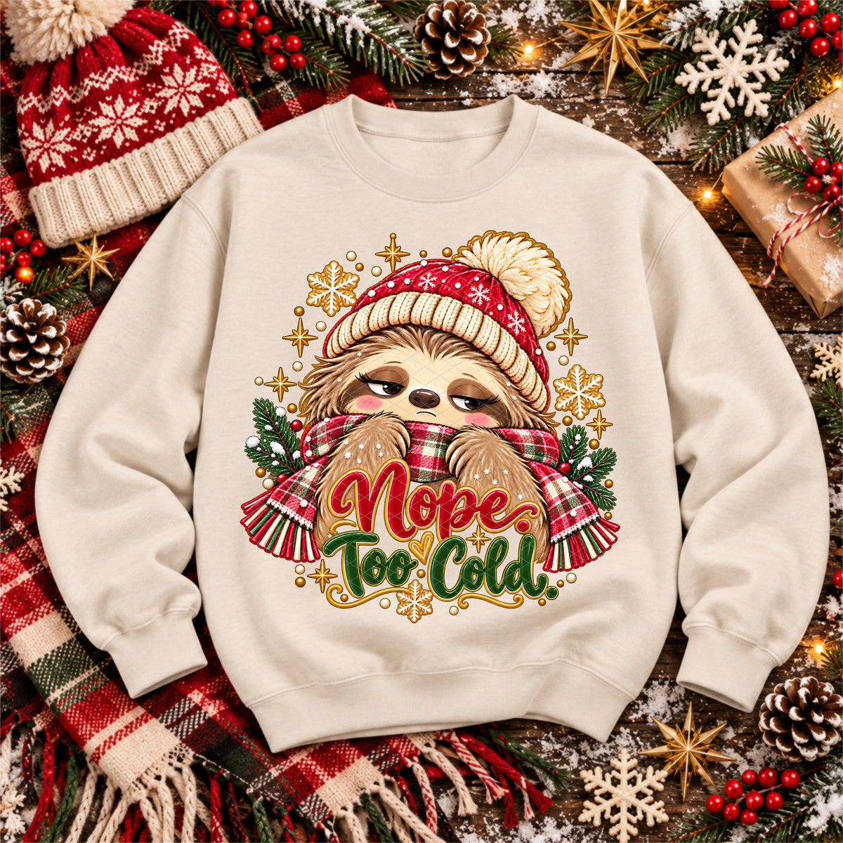Sloth Too Cold Christmas Ready to Press DTF Transfers Sublimation Transfers