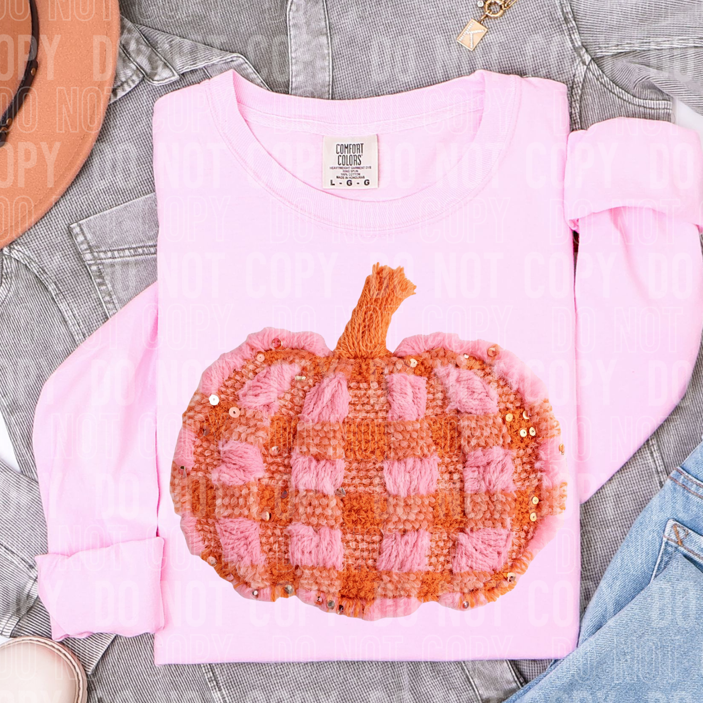 Pumpkin Fall Faux Fake Yarn and Sequin Ready to Press Transfer DTF Transfer Sublimation Transfer