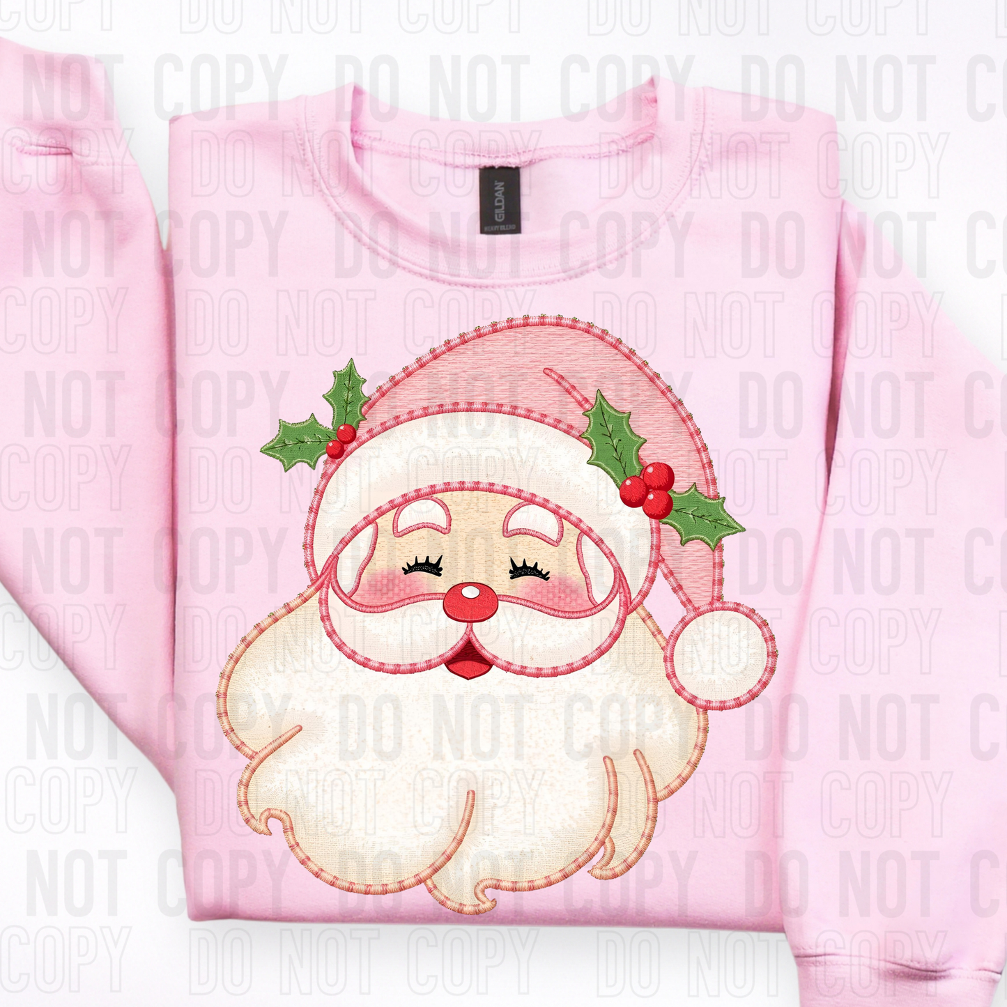 Santa Pink Mistletoe Christmas Faux Fake Embroidery Ready to Press Transfer DTF Transfer Sublimation Transfer