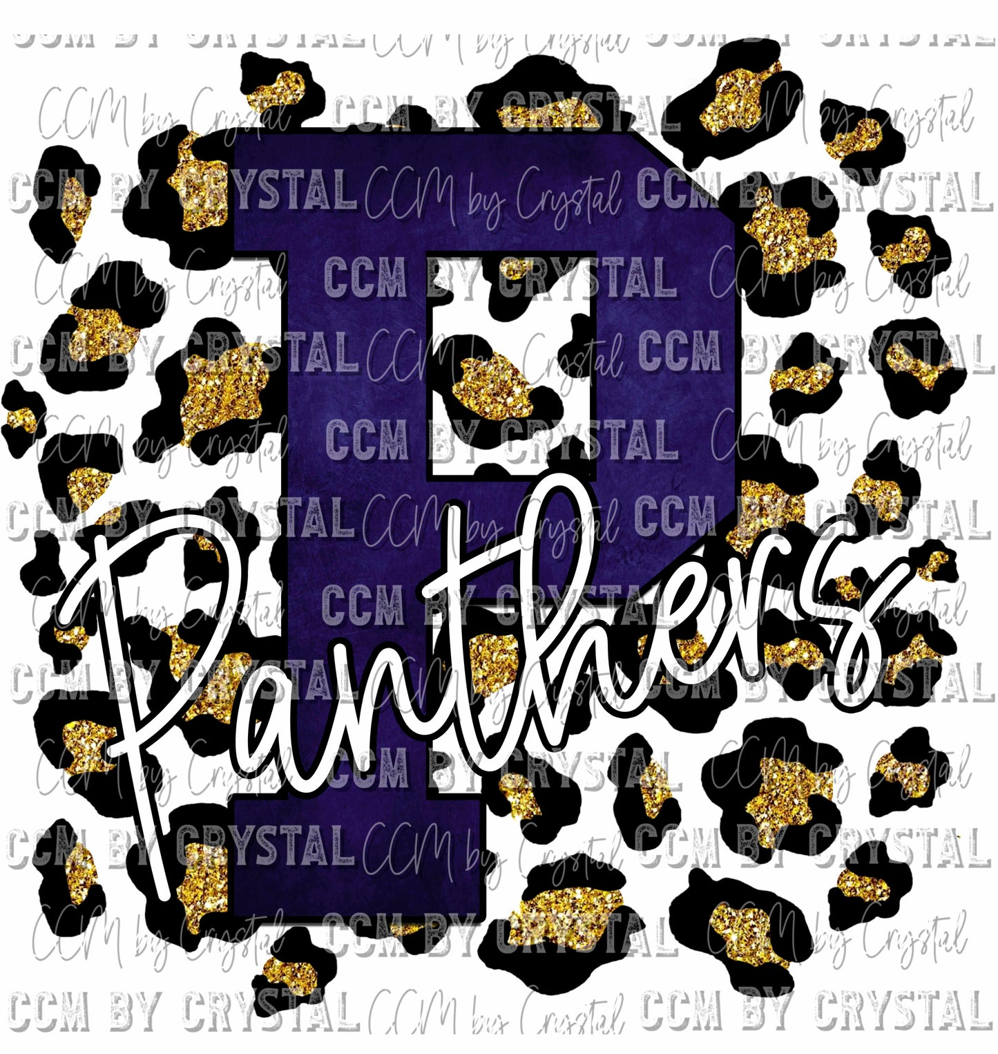 P Panther Dark Blue on Gold Leopard Print Ready To Press Transfer