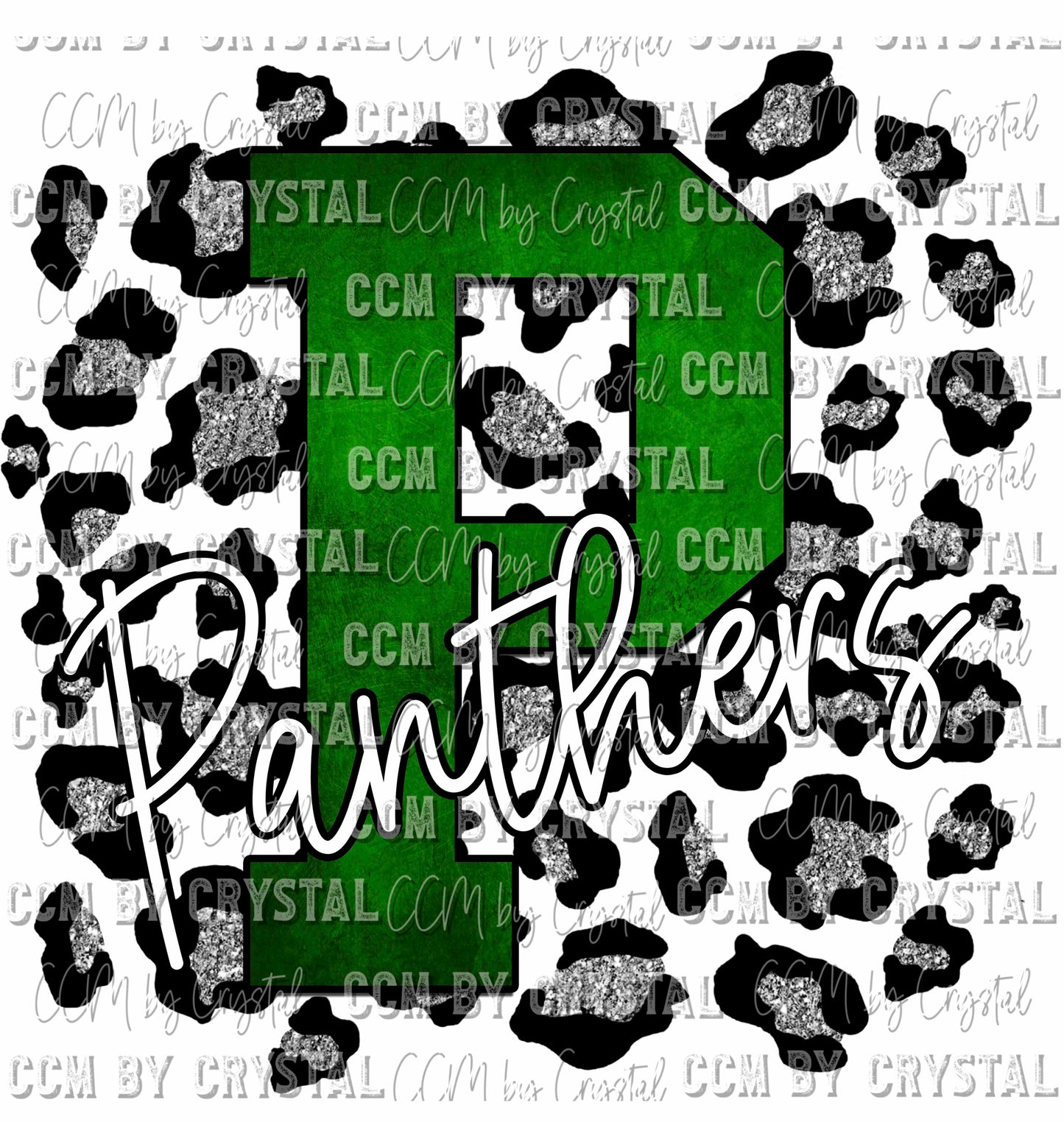 P Panther Green on Silver Leopard Print Ready To Press Transfer