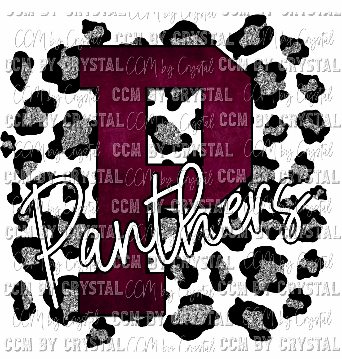 P Panther Maroon on Silver Leopard Print Ready To Press Transfer