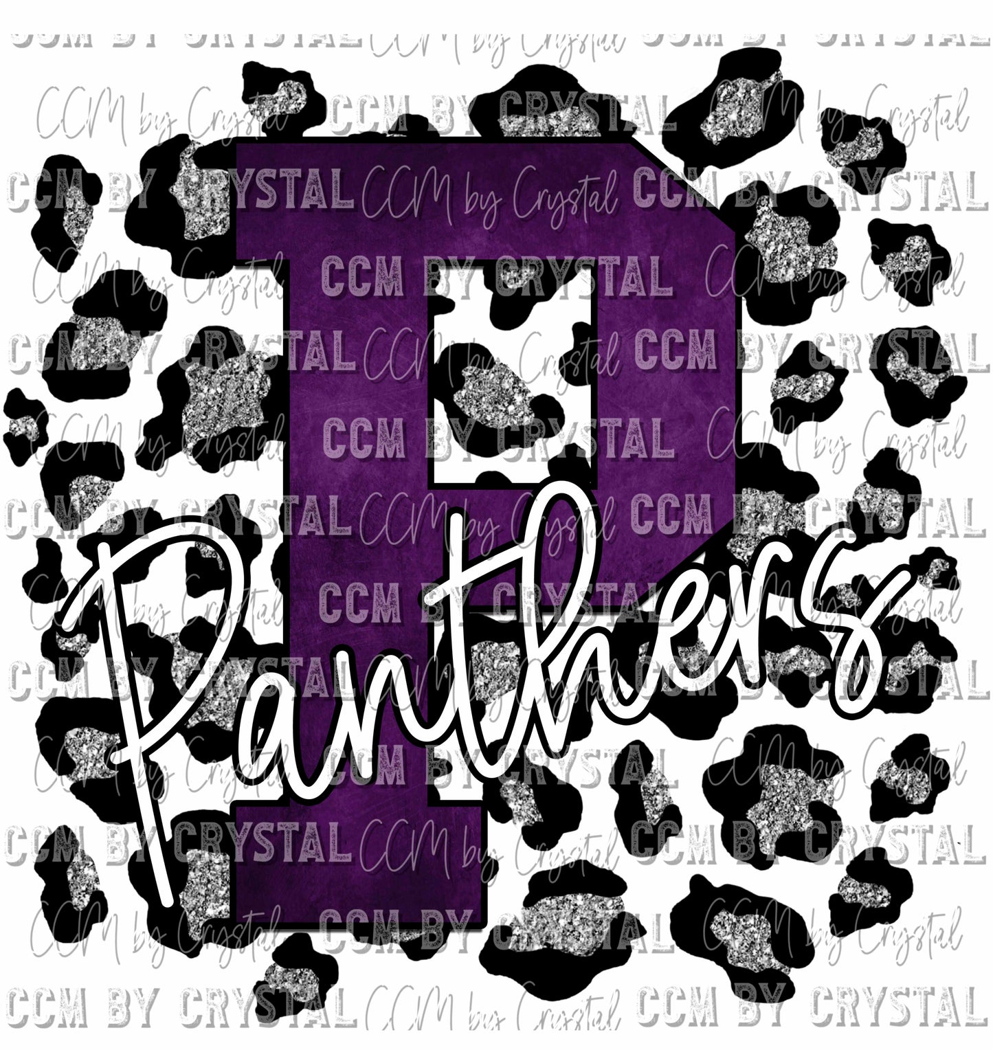 P Panther Purple on Silver Leopard Print Ready To Press Transfer