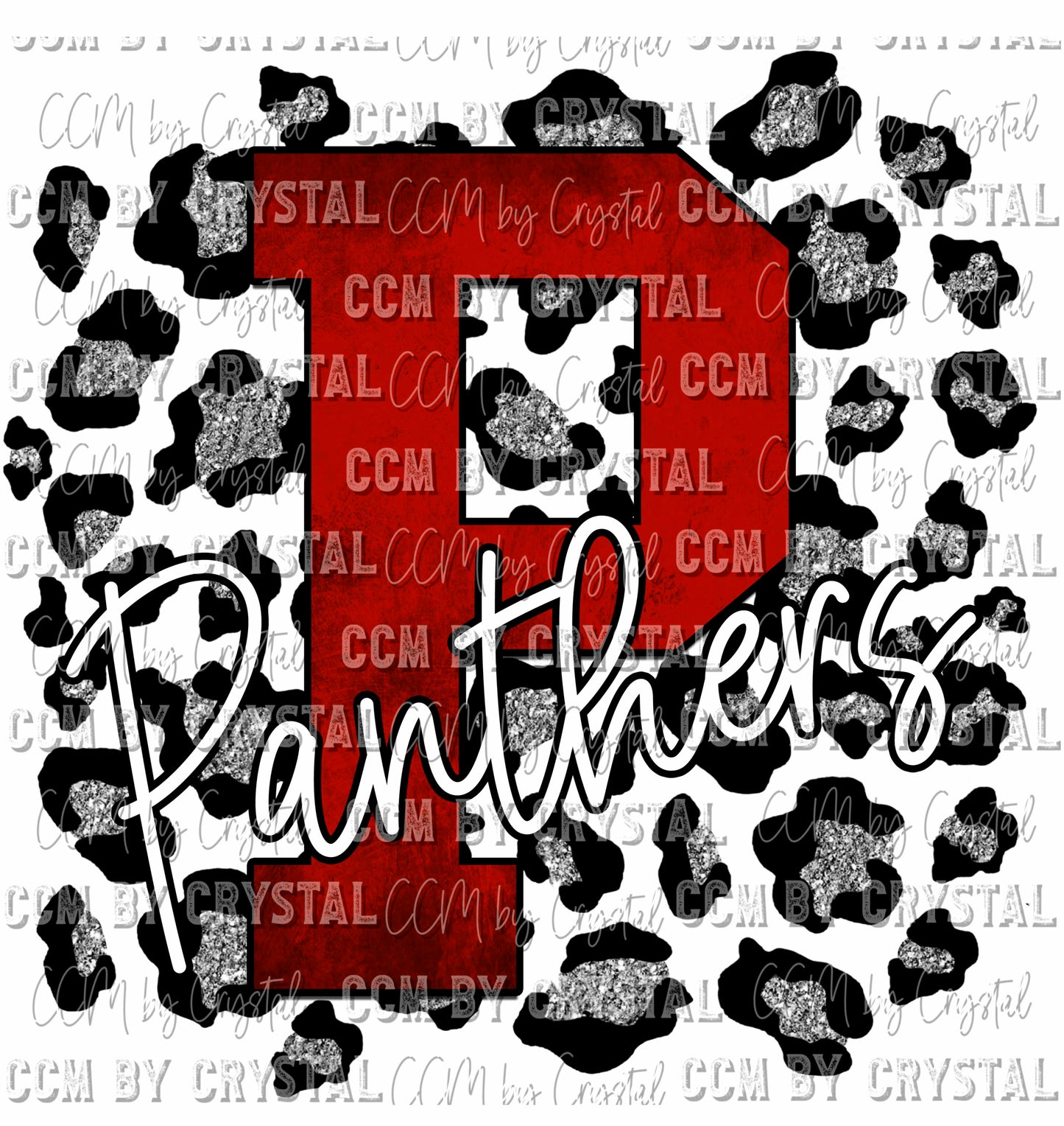 P Panther Red on Silver Leopard Print Ready To Press Transfer