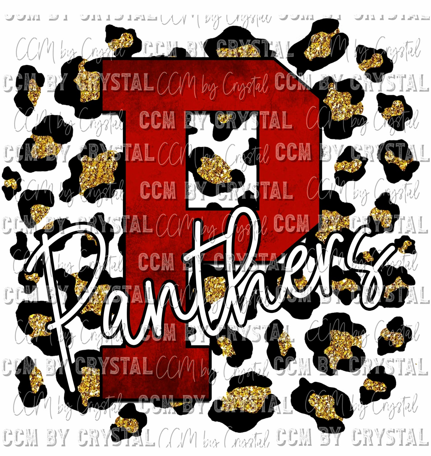 P Panther Red on Gold Leopard Print Ready To Press Transfer