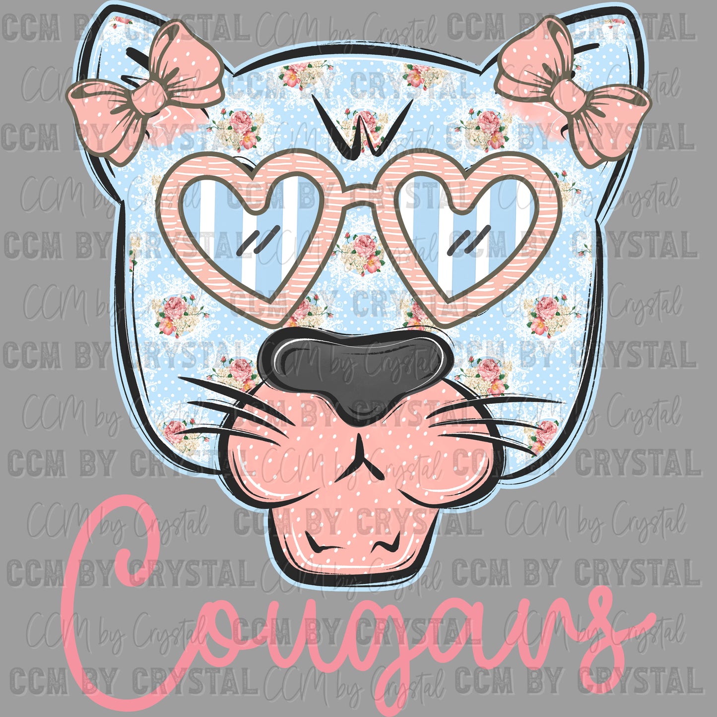 Preppy Cougars Mascot Ready to Press Transfer DTF Transfer Sublimation Transfer