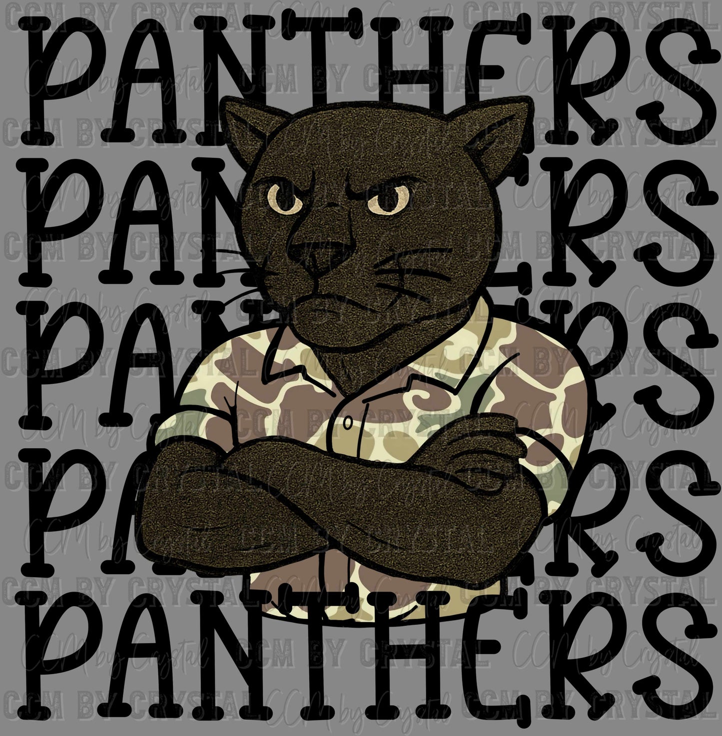 Panthers Camo Stacked Sports Mascot Ready to Press Transfer DTF Transfer Sublimation Transfer