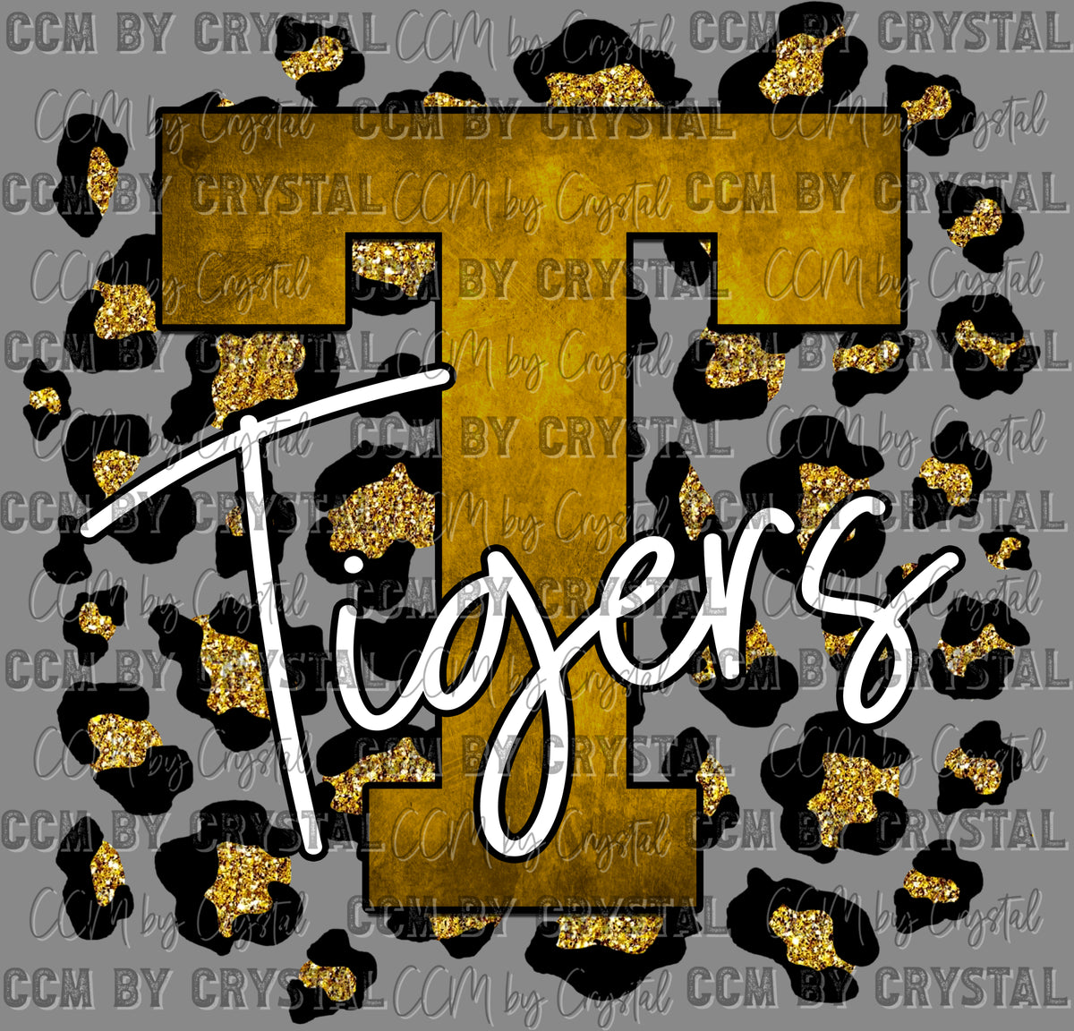 Tigers Leopard Faux Glitter Gold and Black Mascot Ready to Press Transfer DTF Transfer Sublimation Transfer