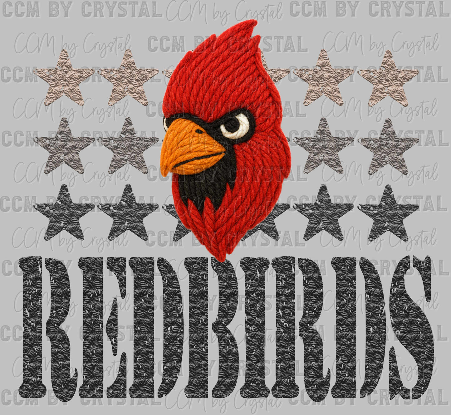 Redbirds Mascot Faux Yarn Ready to Press DTF Transfers Sublimation Transfers