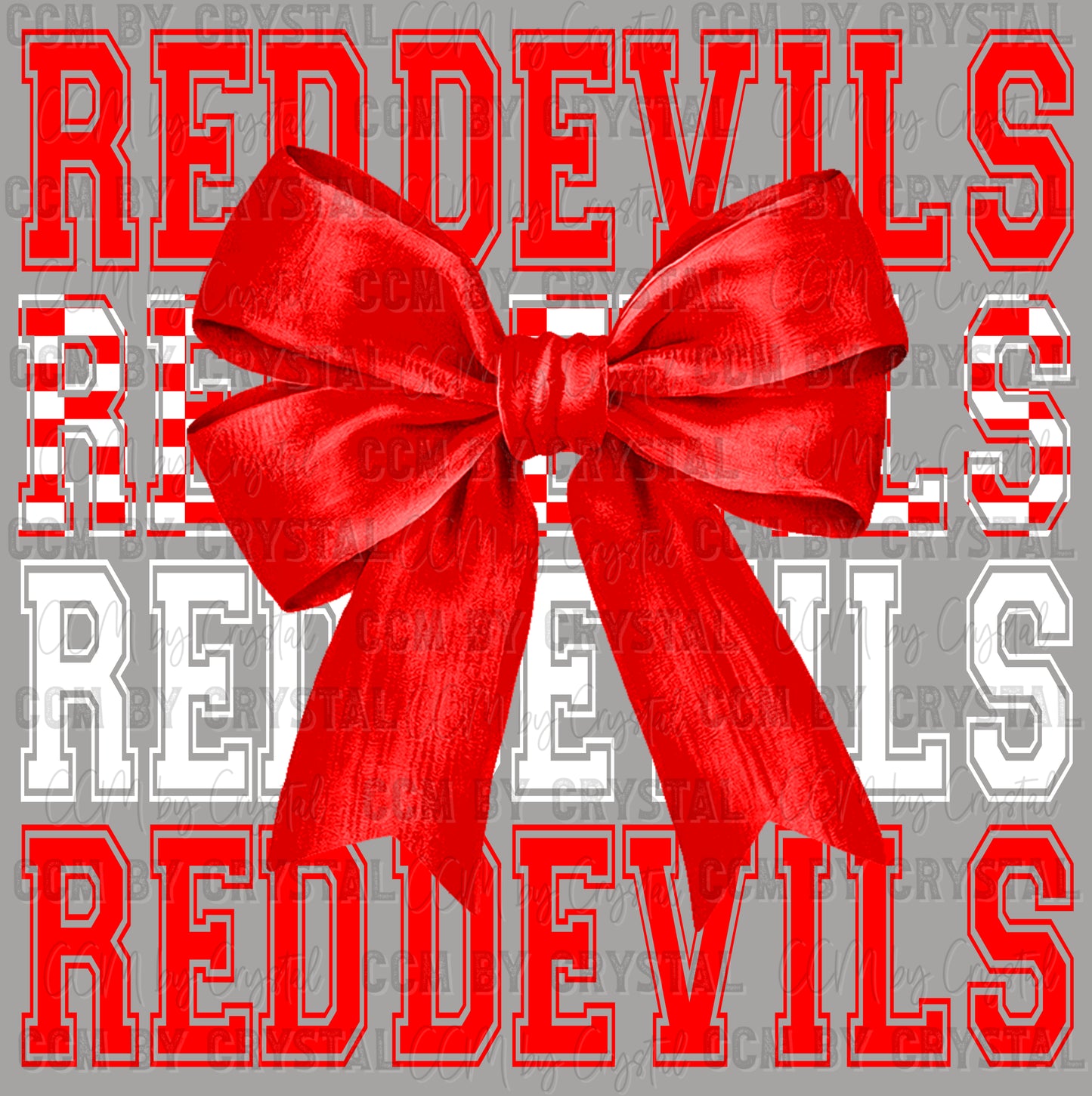 Red Devils Stacked Red Bow Mascot Ready to Press Transfer DTF Transfer