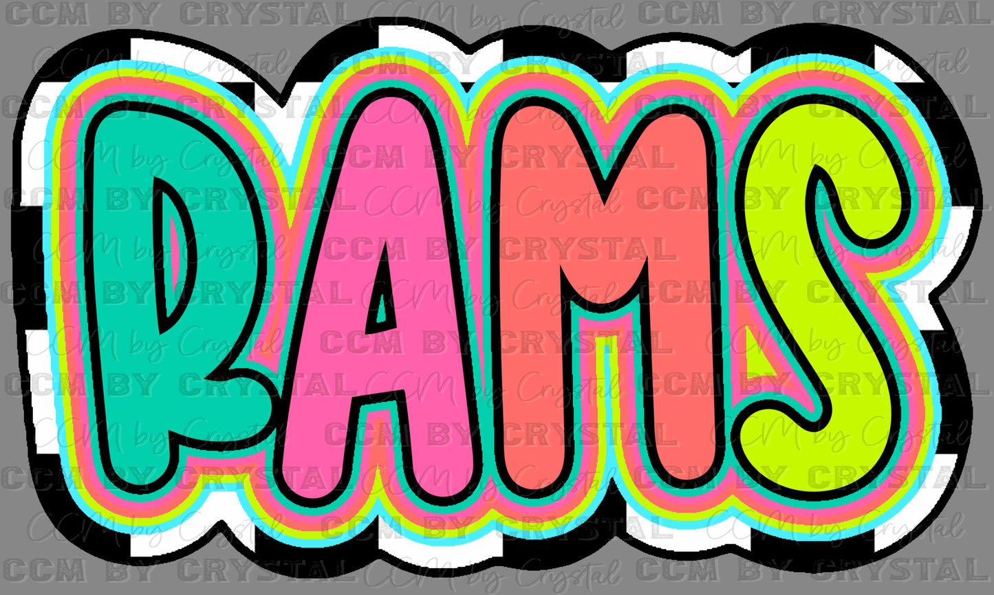 Rams Colorful Checkered Sports Mascot Ready to Press Transfer DTF Transfer Sublimation Transfer