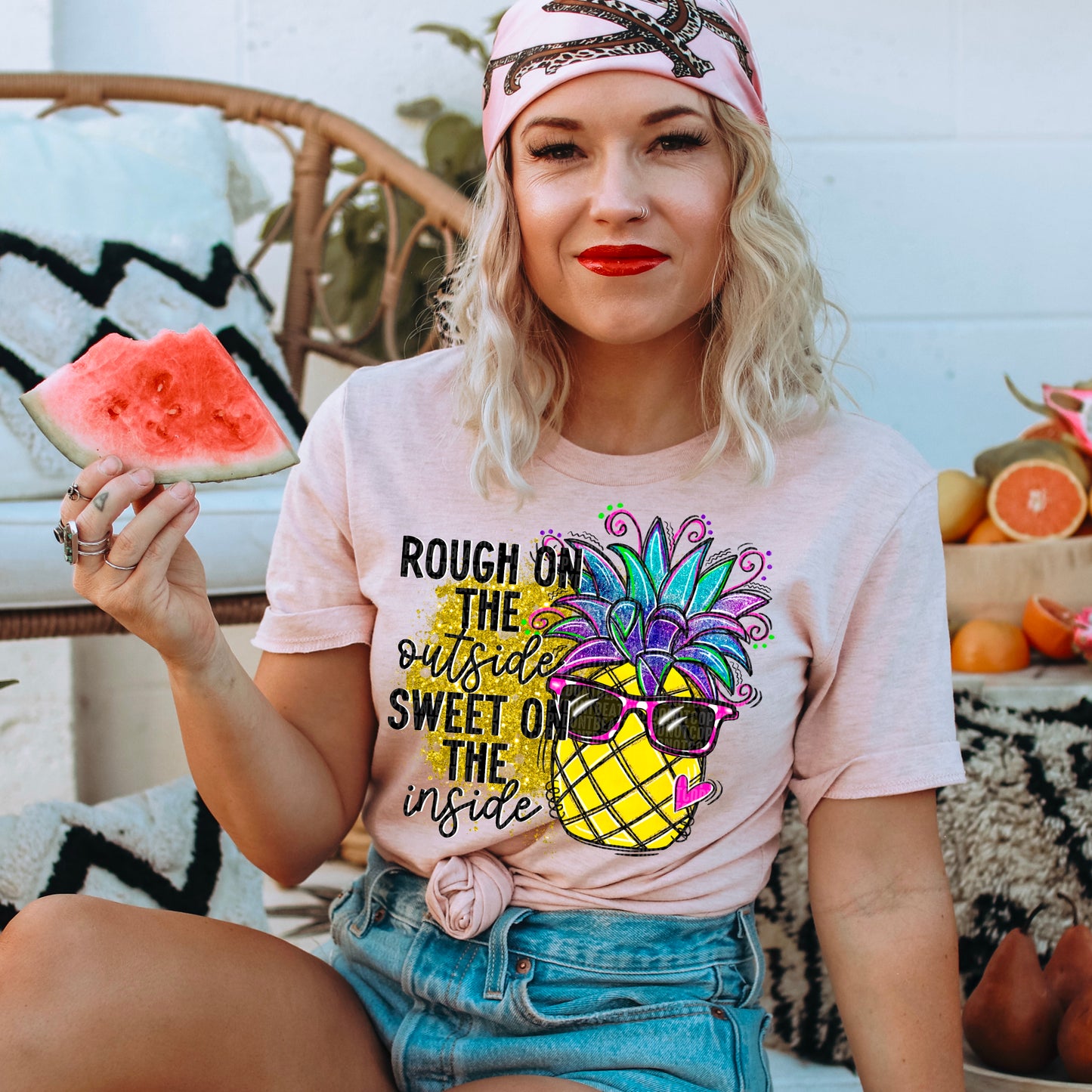 Rough on the Outside Sweet on the Inside Pineapple Summertime Ready to Press Transfer DTF Transfer Sublimation Transfer