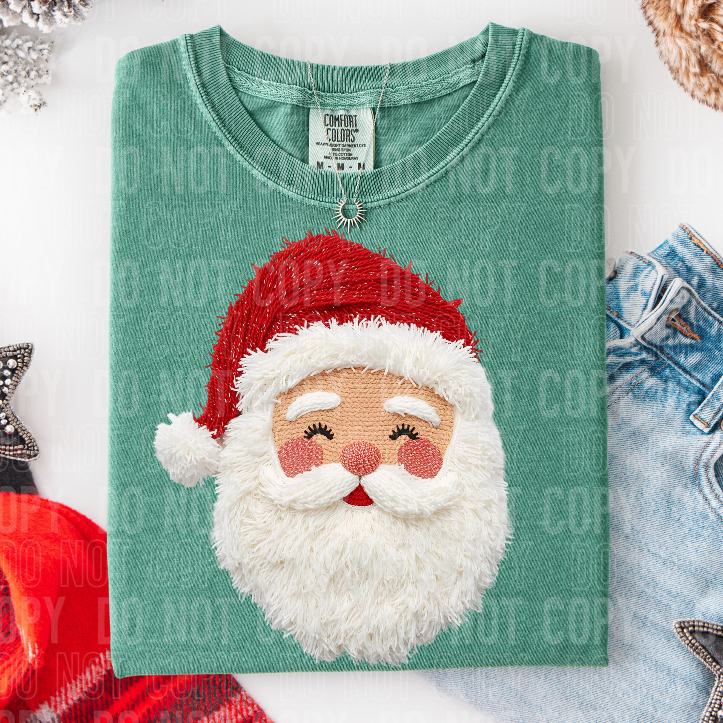 Santa Christmas Faux Fake Yarn Ready to Press Transfer DTF Transfer Sublimation Transfer