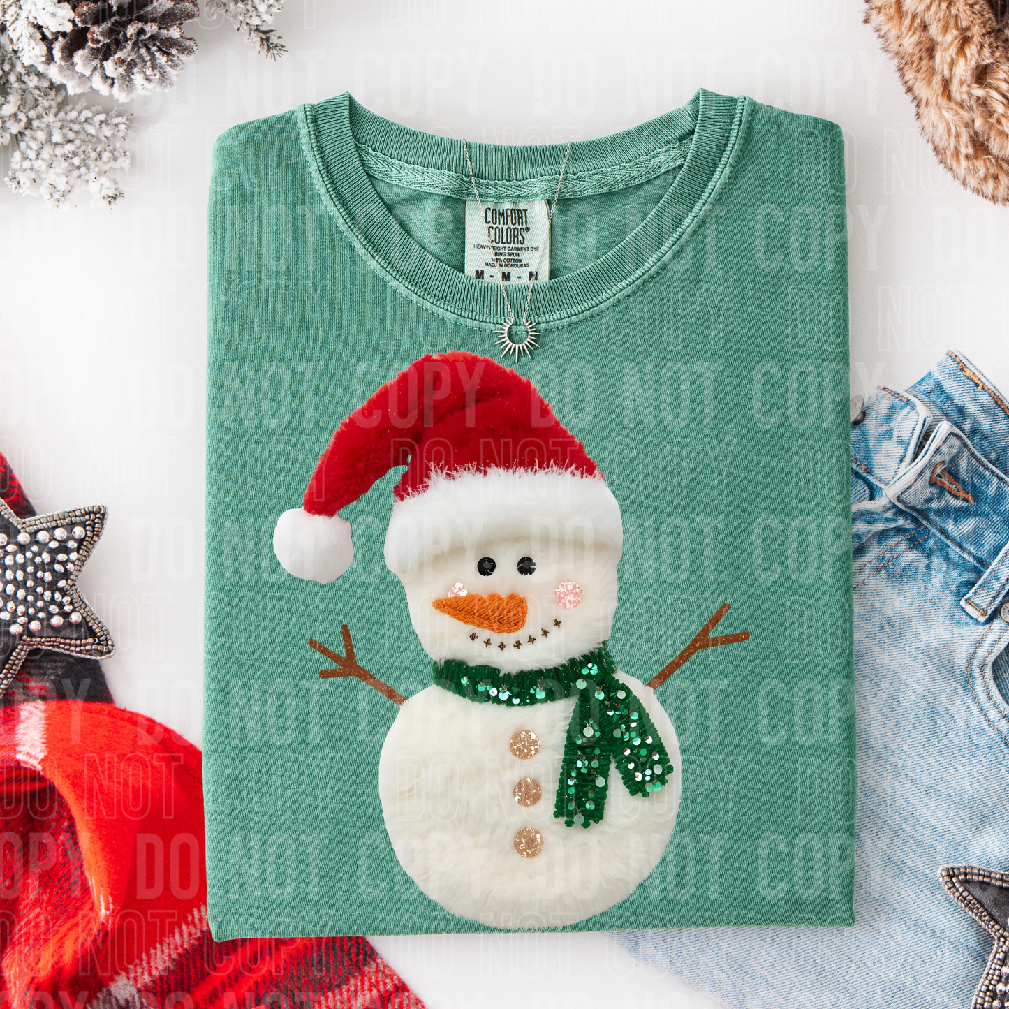 Snowman Christmas Fake Faux Sequin and Fur Ready to Press Transfer Instant Peel DTF Transfer