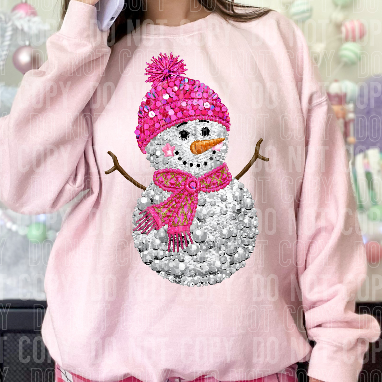 Snowman Christmas Fake Faux Sequin Ready to Press Transfer Instant Peel DTF Transfer Sublimation Transfer