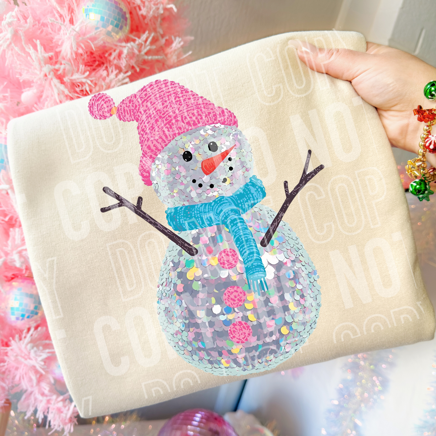 Snowman Christmas Fake Faux Sequin Ready to Press Transfer Instant Peel DTF Transfer Sublimation Transfer