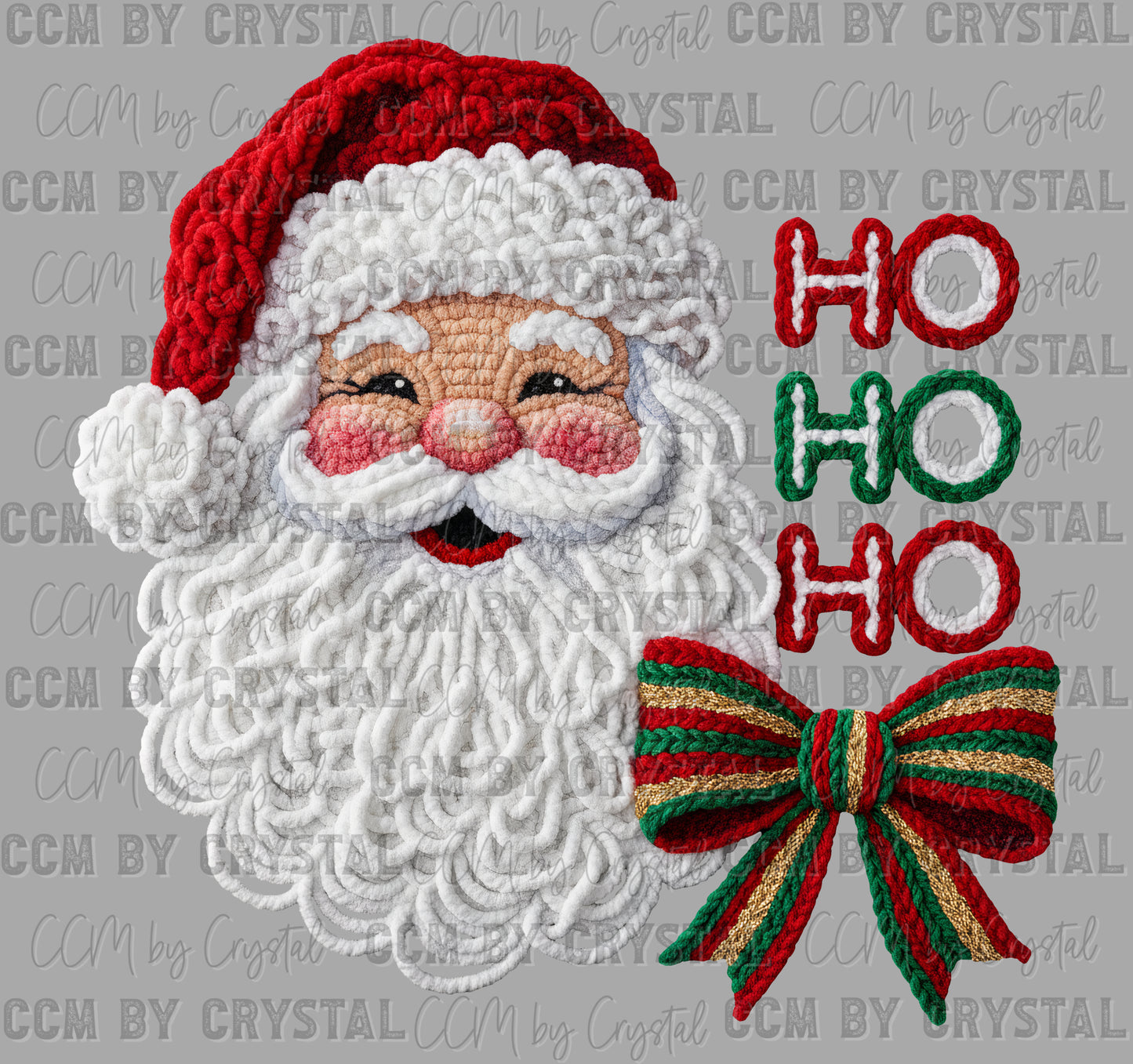 Ho Ho Ho Santa Bow Faux Yarn Christmas Ready to Press Transfer DTF Transfer Sublimation Transfer