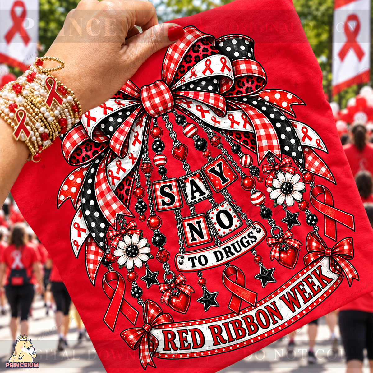 Bow Red Ribbon Week Bow Ready to Press Transfer DTF Transfer Sublimation Transfer