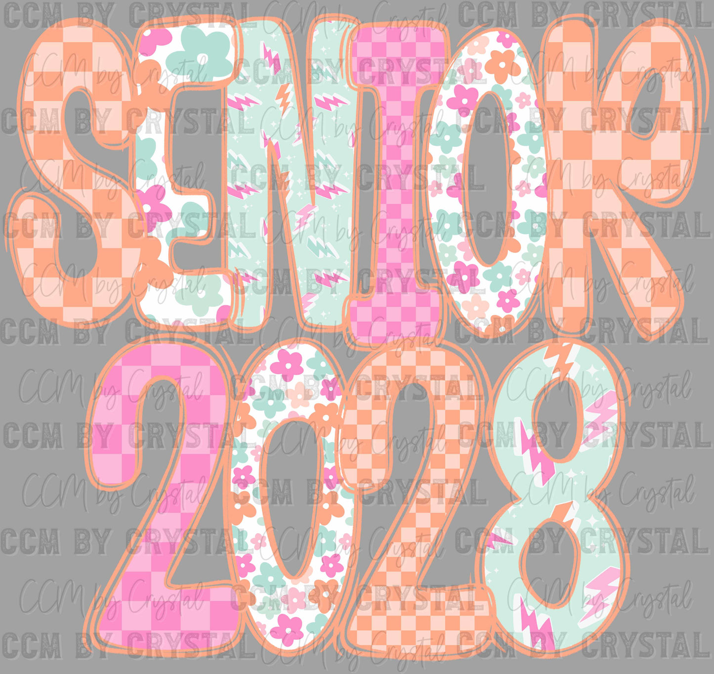 Senior 2028 Checkered Floral Flowers Ready to Press Transfer DTF Transfer Sublimation Transfer