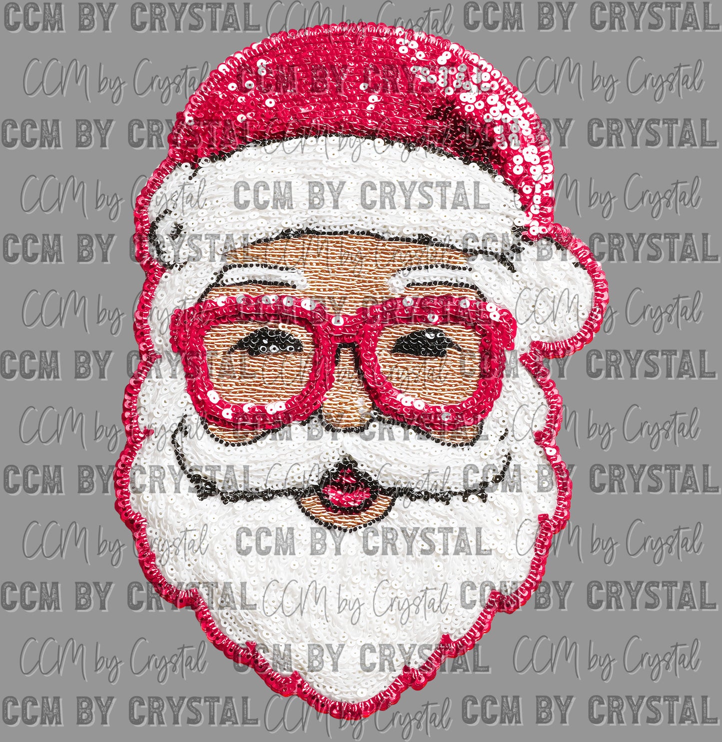 Santa with Glasses Christmas Pink Faux Fake Sequin Ready to Press Transfer DTF Transfer Sublimation Transfer