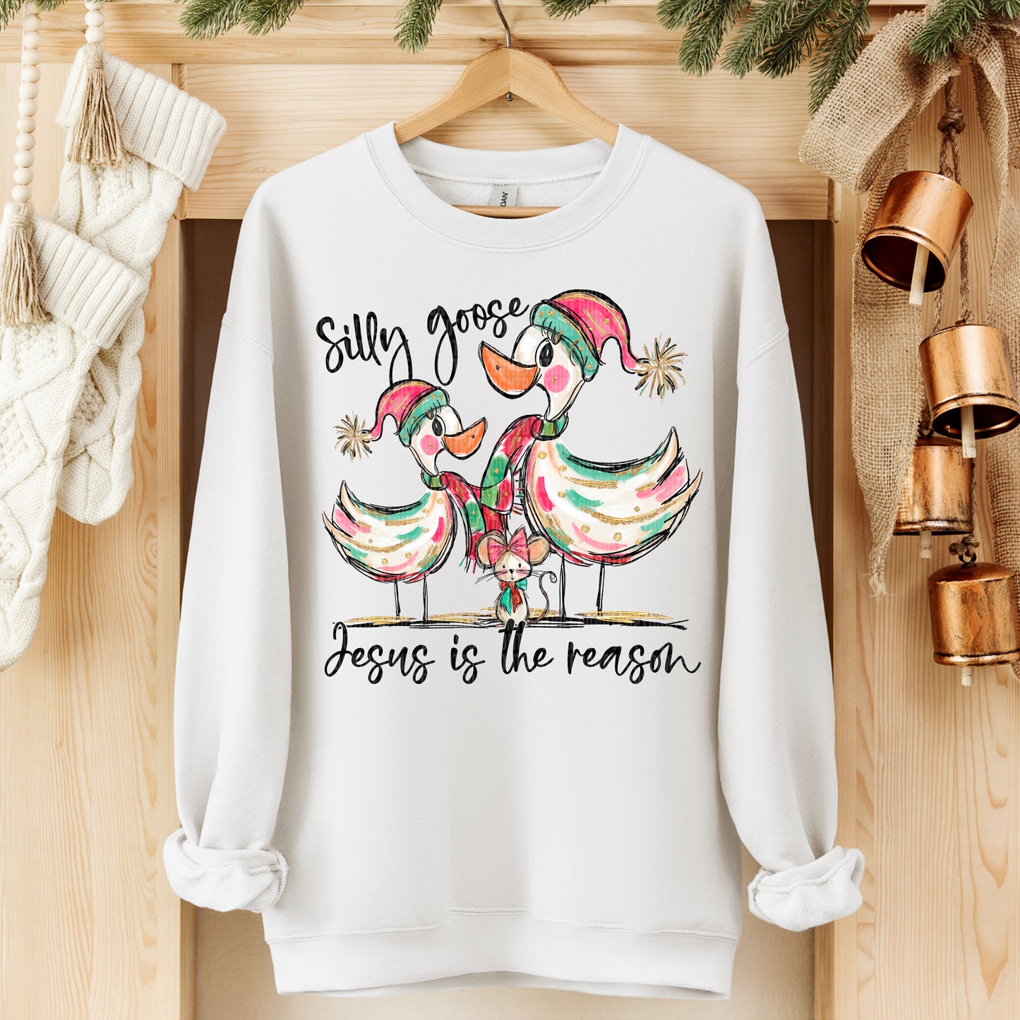 Silly Goose Jesus is the Reason Christmas Religious Ready to Press Transfer Instant Peel DTF Transfer Sublimation Transfer