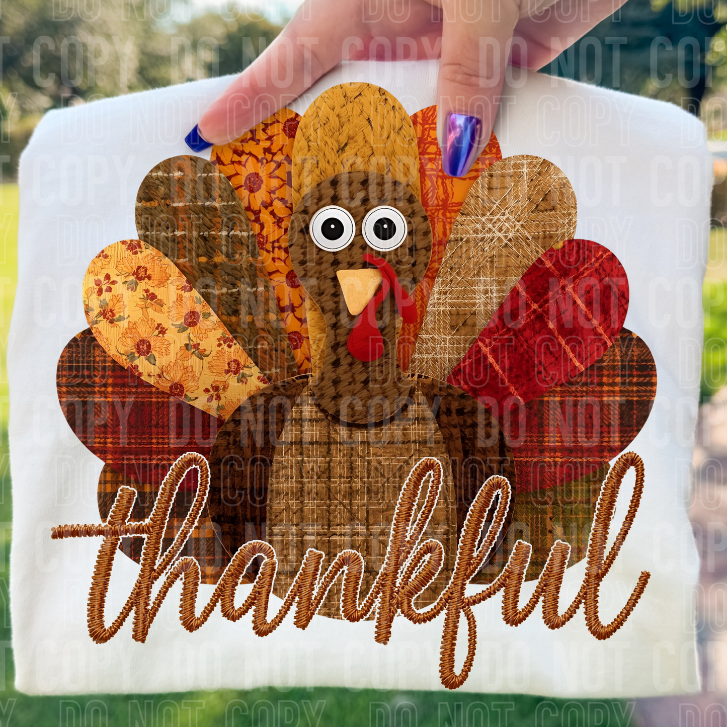 Thankful Turkey Thanksgiving Fall Embroidery Fake Patch Ready to Press Transfer Instant Peel DTF Transfer Sublimation Transfer