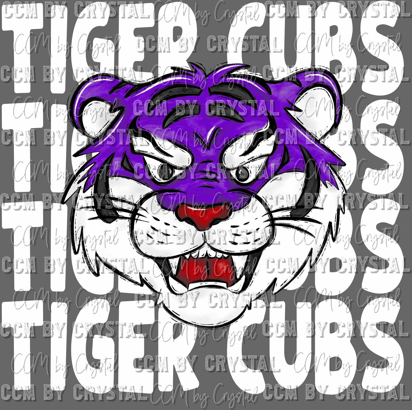 Tiger Cubs Purple Mascot Ready to Press Transfer