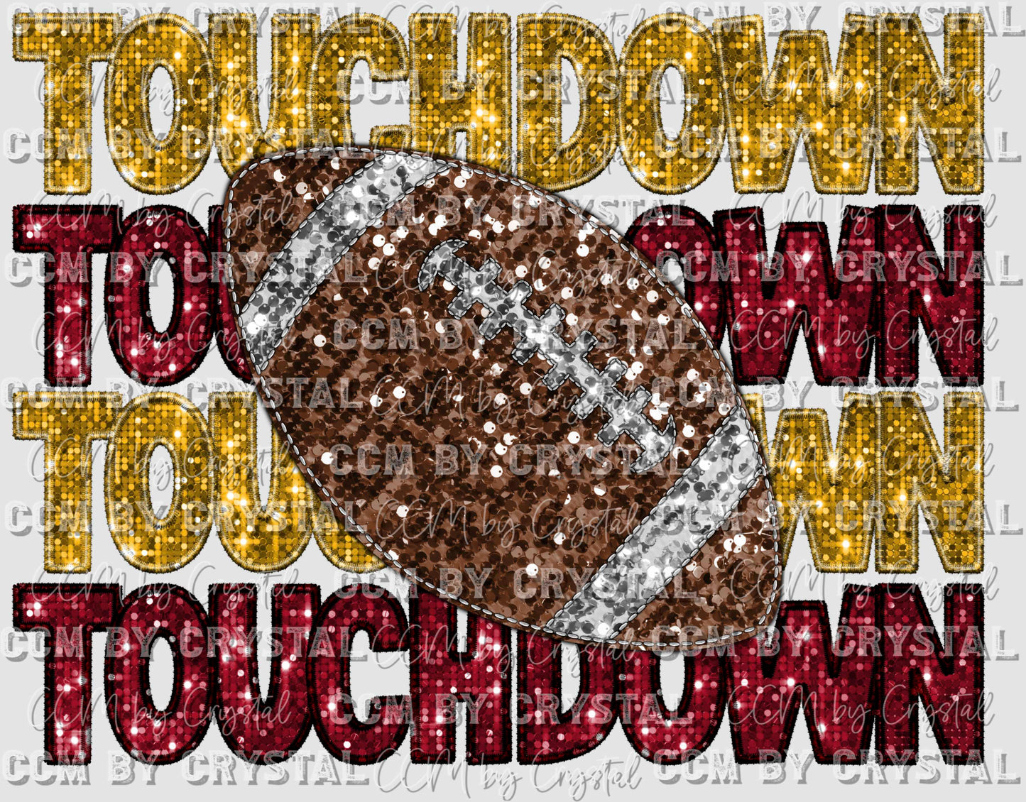 Touchdown Season Football Faux Embroidery Faux Sequins Ready to Press Transfer