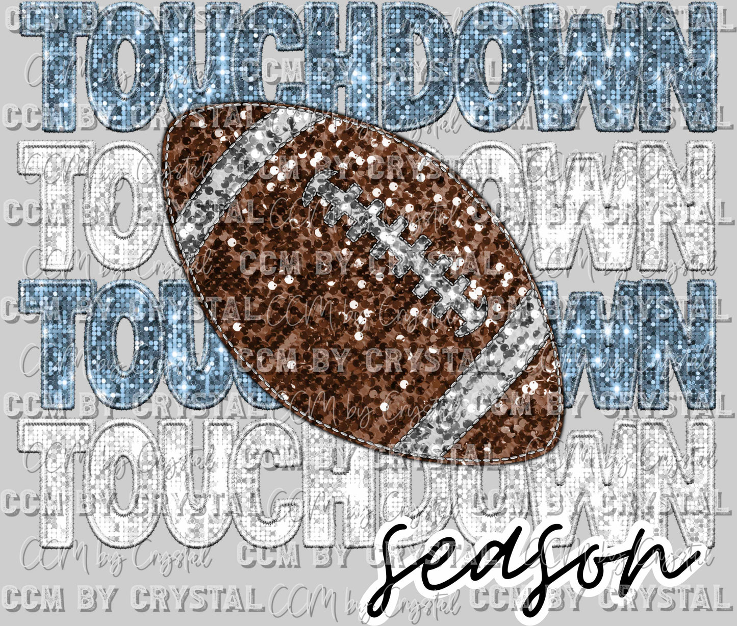 Touchdown Season Football Faux Embroidery Faux Sequins Ready to Press Transfer
