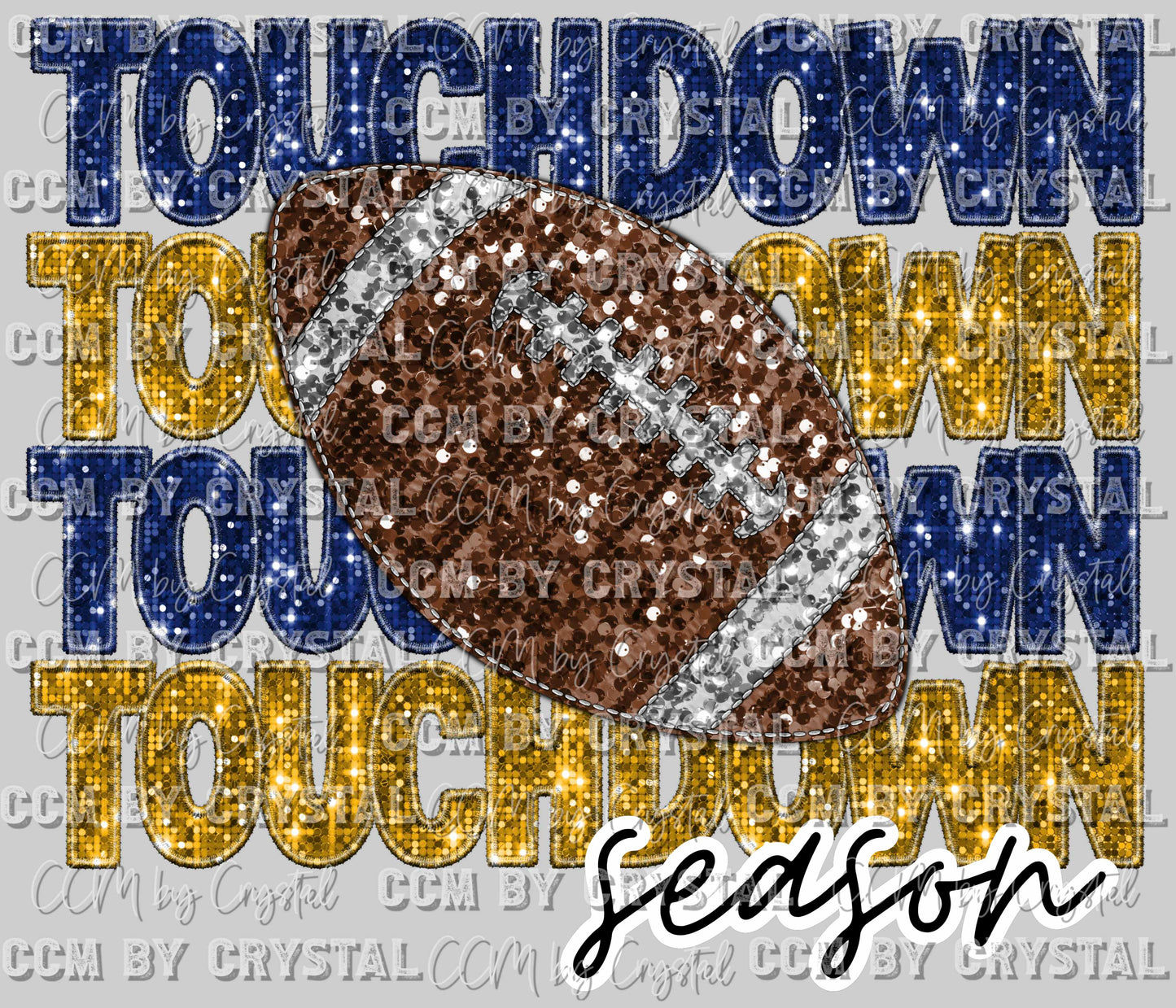 Touchdown Season Football Faux Embroidery Faux Sequins Ready to Press Transfer
