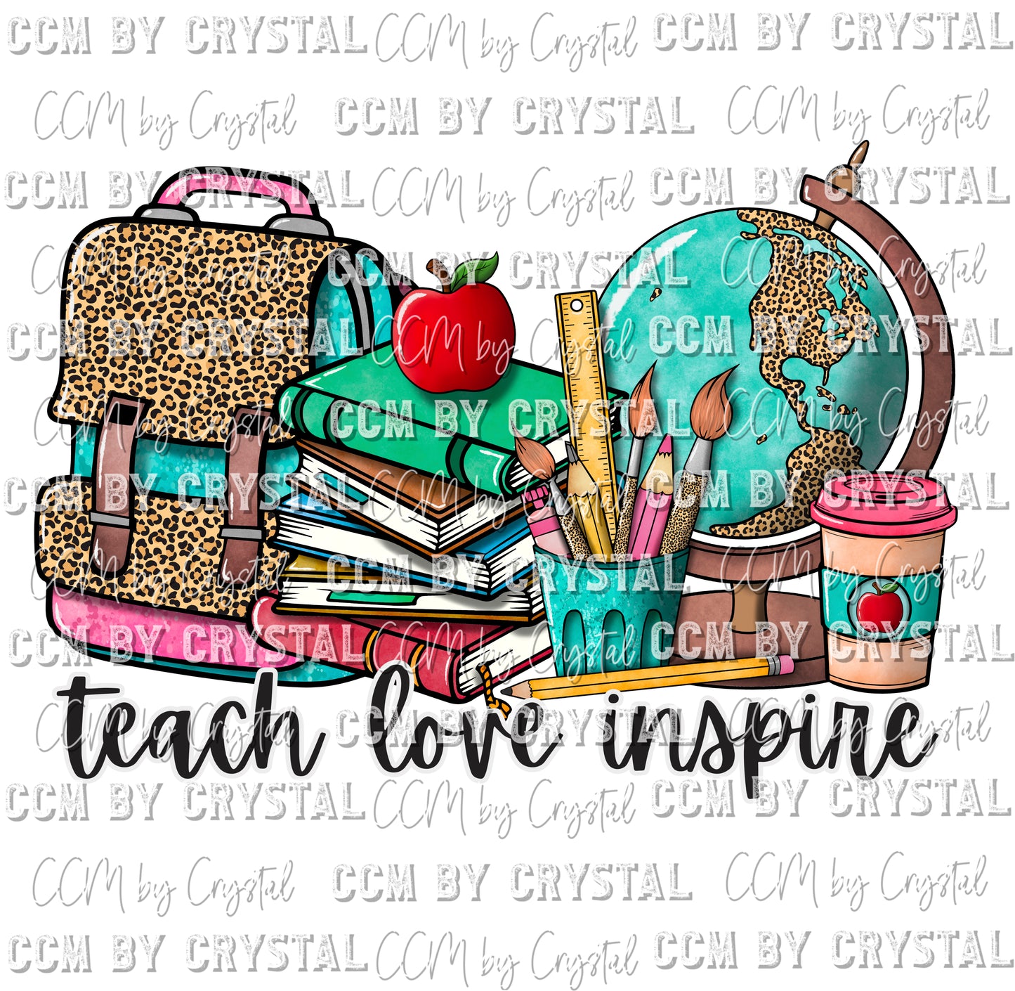 Teach Love Inspire Leopard Print Teacher Ready to Press Transfer