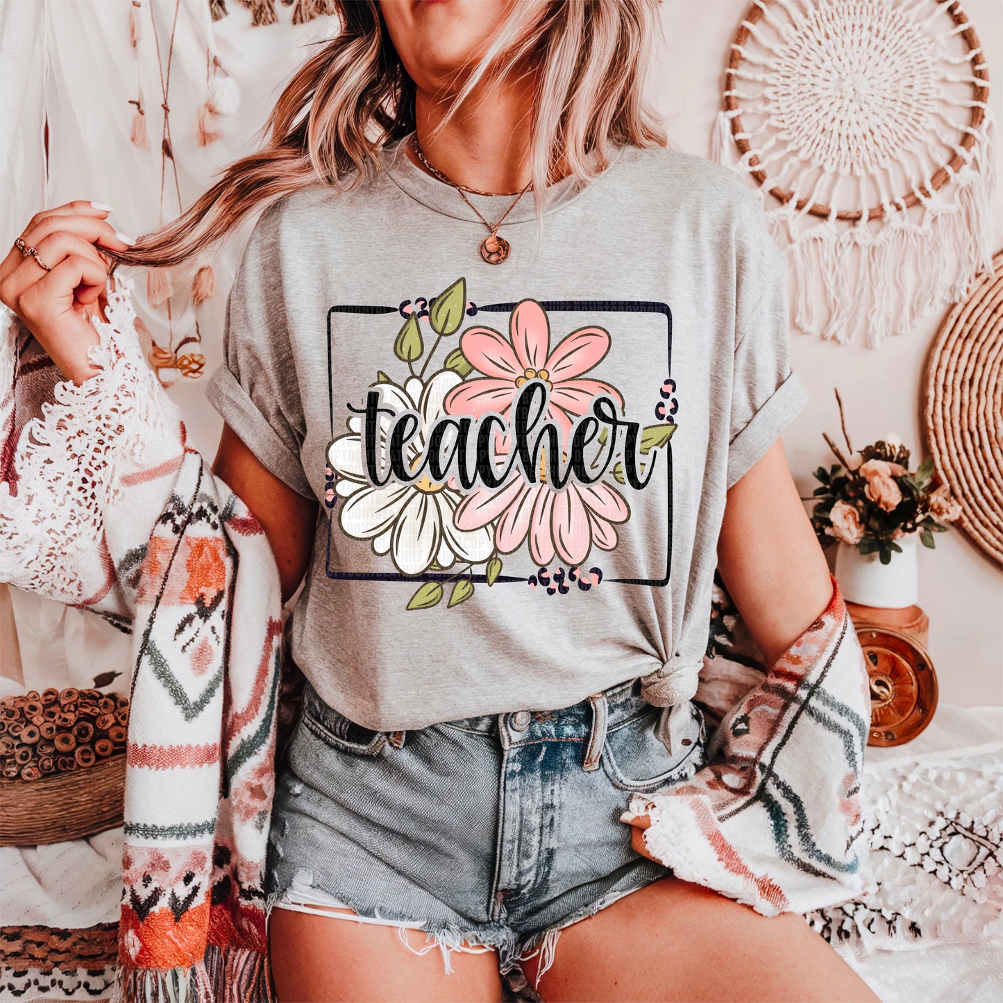Floral Teacher Ready to Press Transfer DTF Transfer Sublimation Transfer