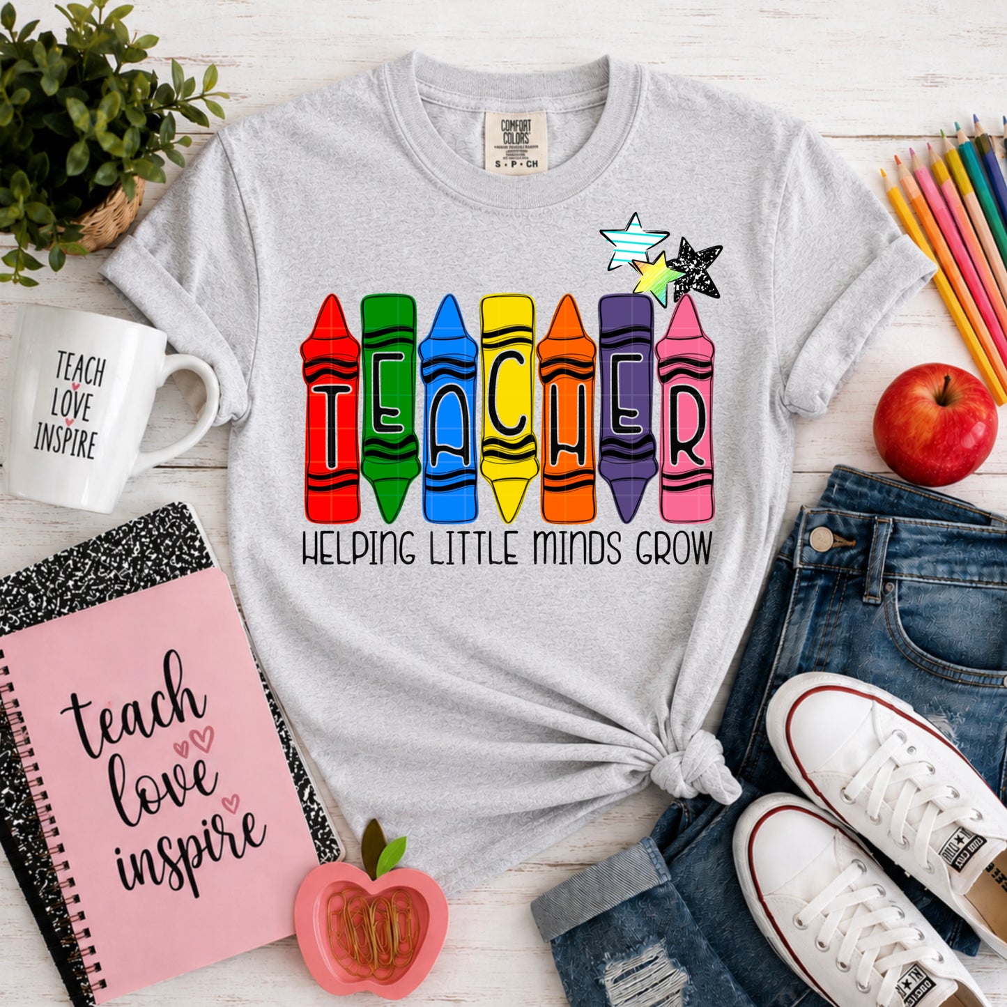 Teacher Crayons Helping Little Minds Back to School Ready to Press DTF Transfers Sublimation Transfers