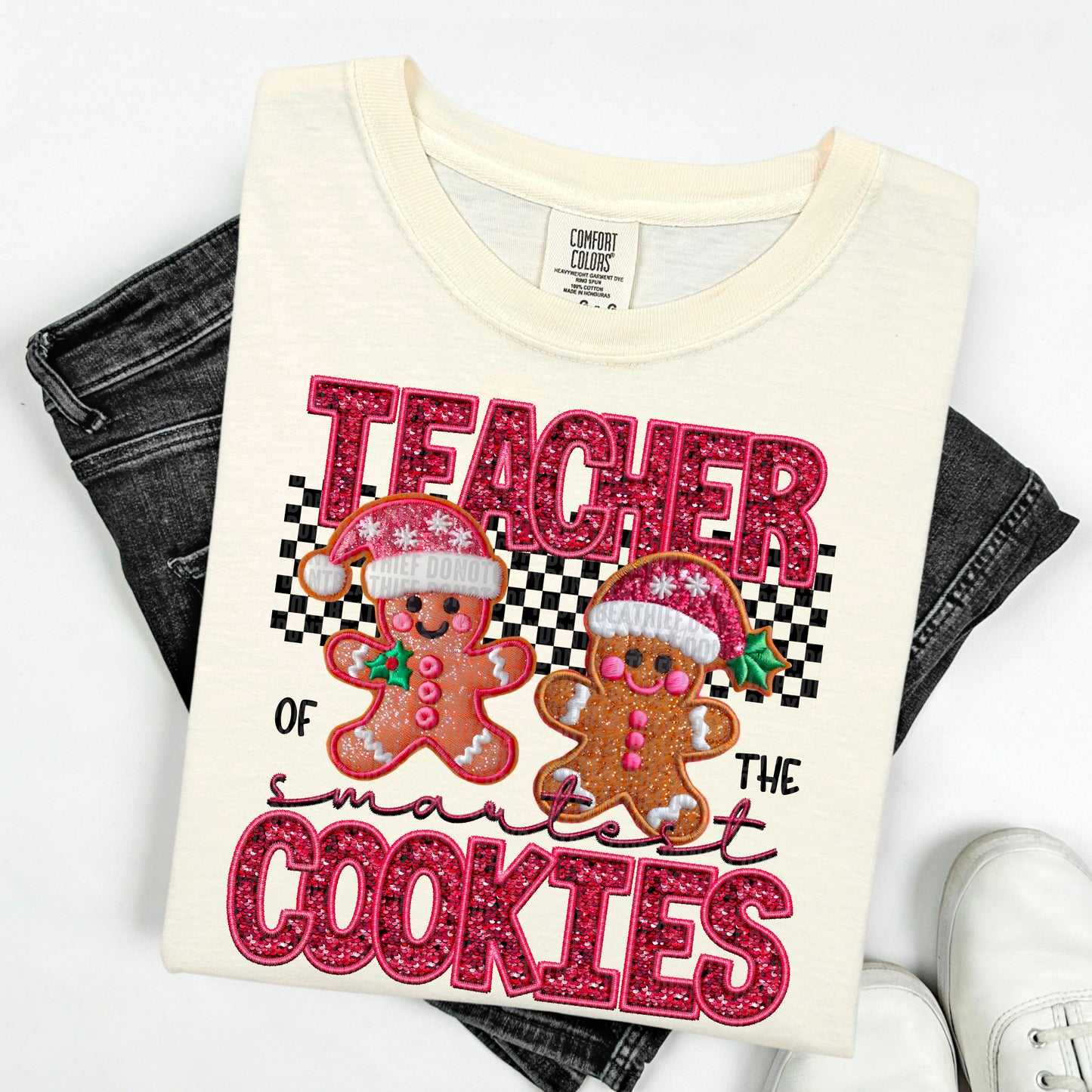 Christmas Teacher of the Smartest Cookies Faux Sequins Ready to Press Transfer DTF Transfer Sublimation Transfer (Copy)