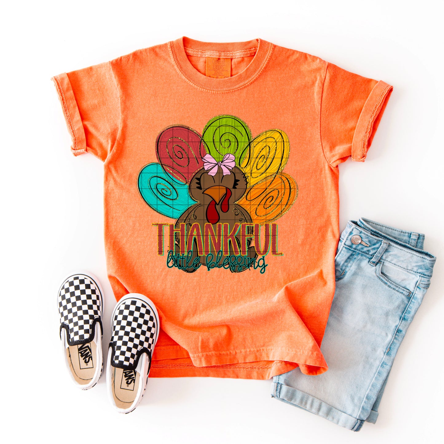 Thankful Little Blessing Turkey thanksgiving Fall Ready to Press Transfer DTF Transfer Sublimation Transfer