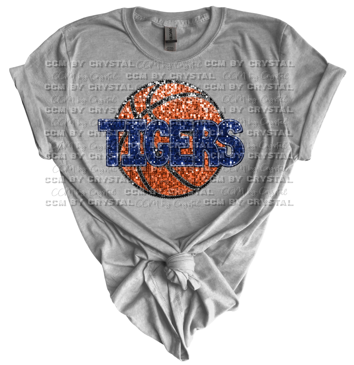 Tigers Basketball Sequins Print Gildan Softstyle T-Shirt