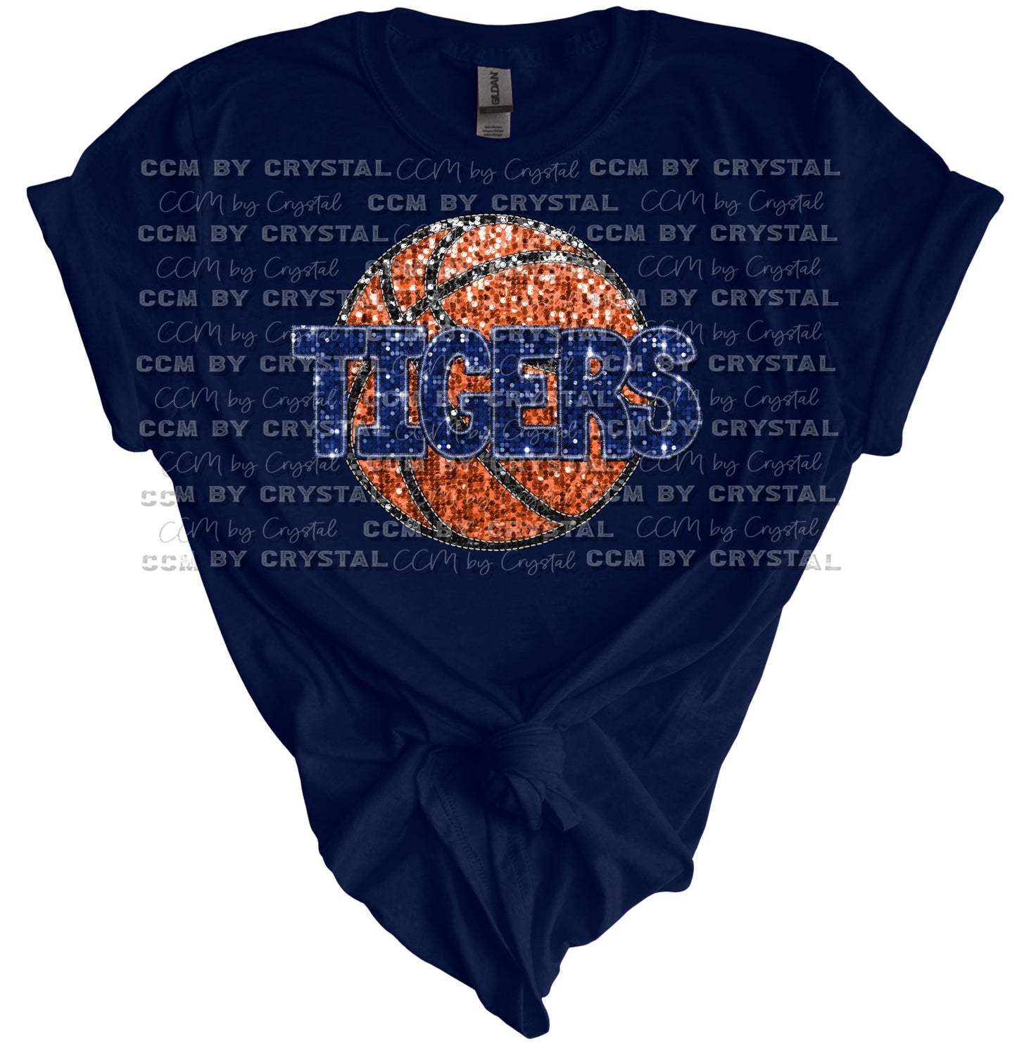 Tigers Basketball Sequins Print Gildan Softstyle T-Shirt