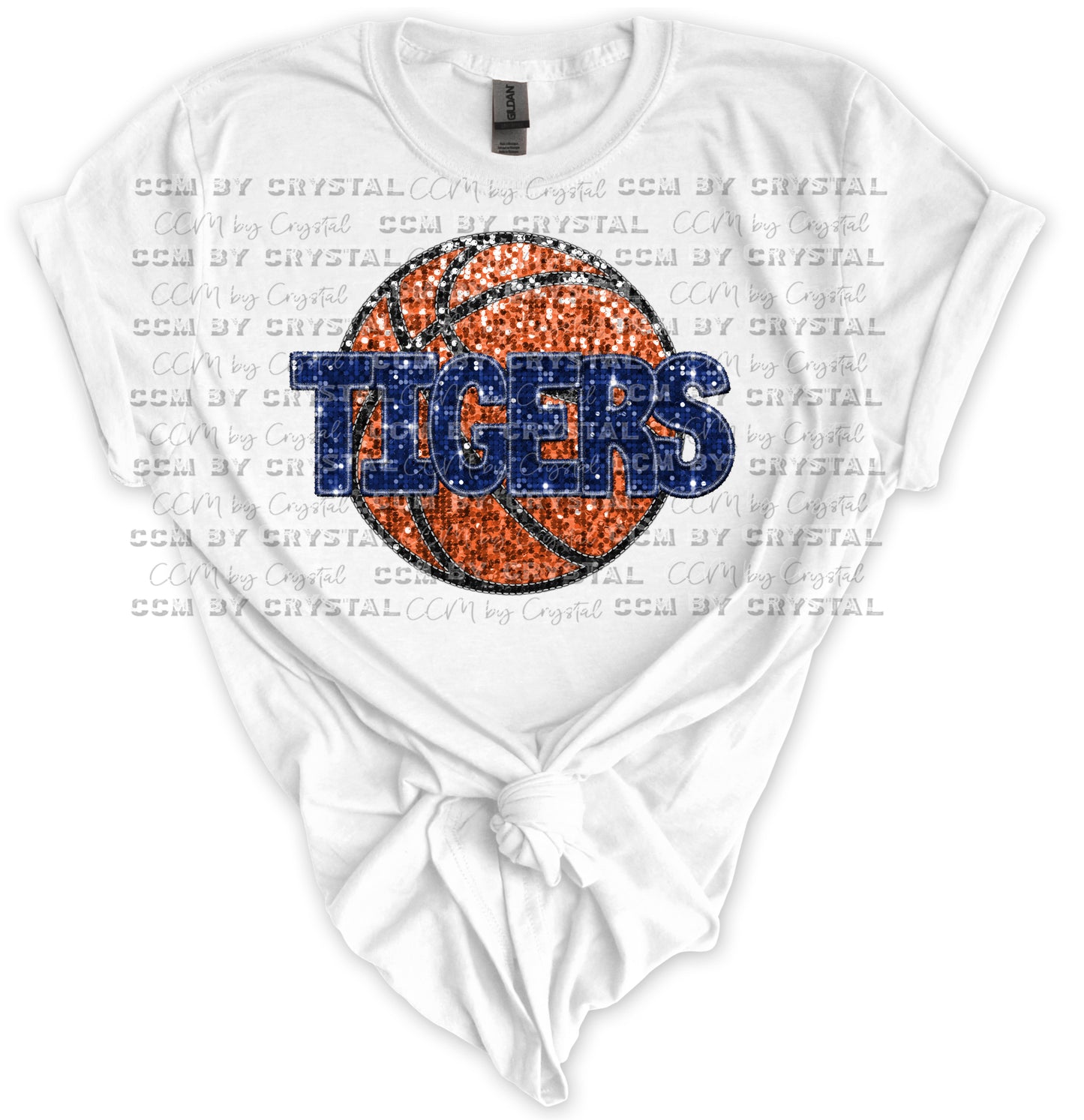 Tigers Basketball Sequins Print Gildan Softstyle T-Shirt