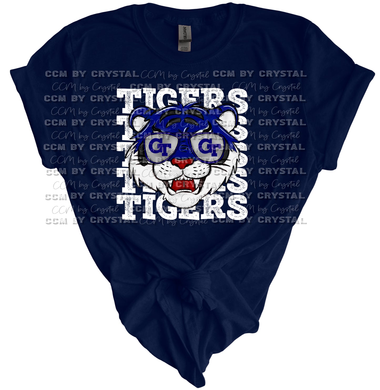 Tigers GT Stacked White Print Gildan Softstyle T-Shirt