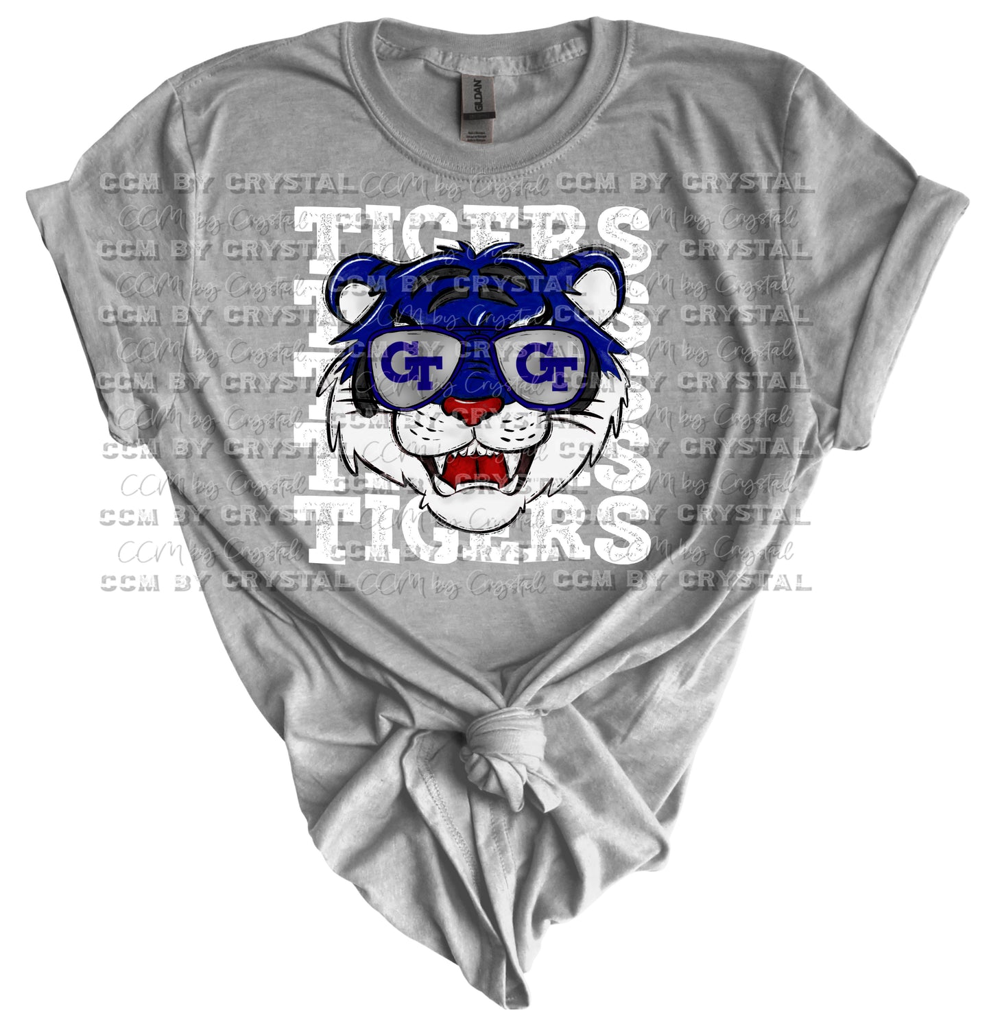 Tigers GT Stacked White Print Gildan Softstyle T-Shirt