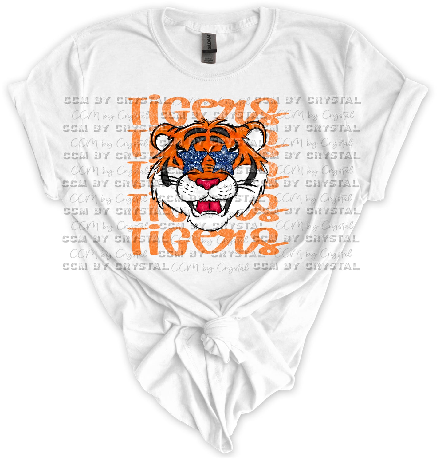 Tigers Orange Transparent Print Gildan Softstyle T-Shirt