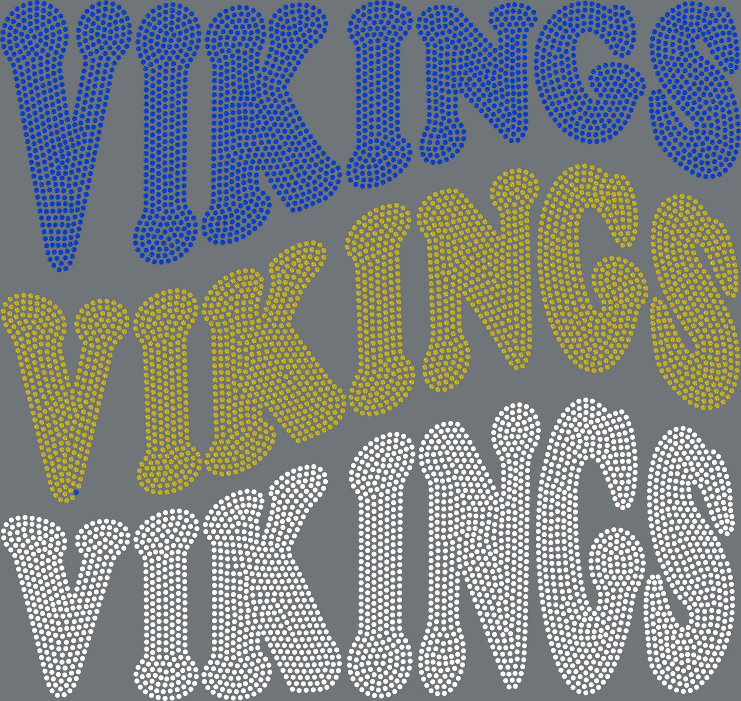 Vikings Wavy Stacked 11" 3-Color Ready to Press Spangle Transfer Bling Transfer Sparkle Transfer