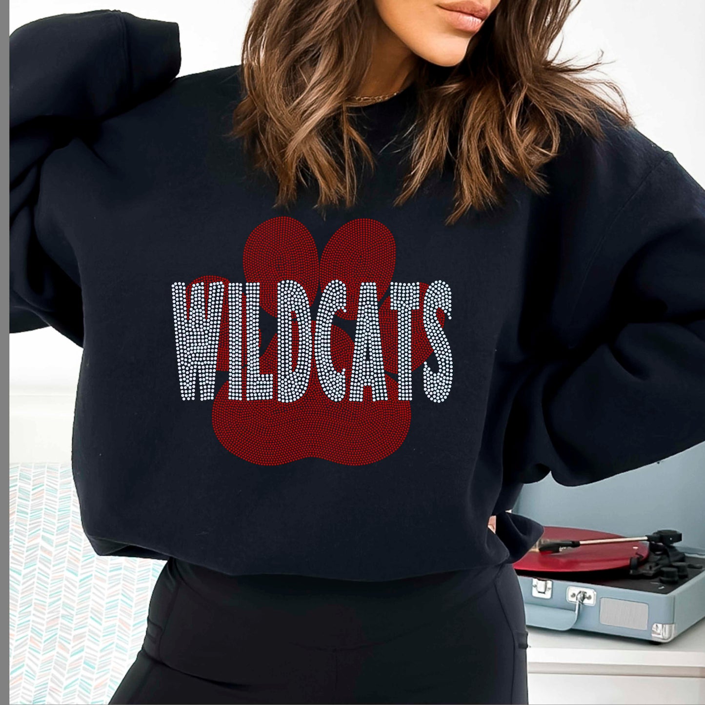 Wildcats with Paw 11" Wide 2- Color Spangle Ready to Press Spangle Transfer Sparkle Bling