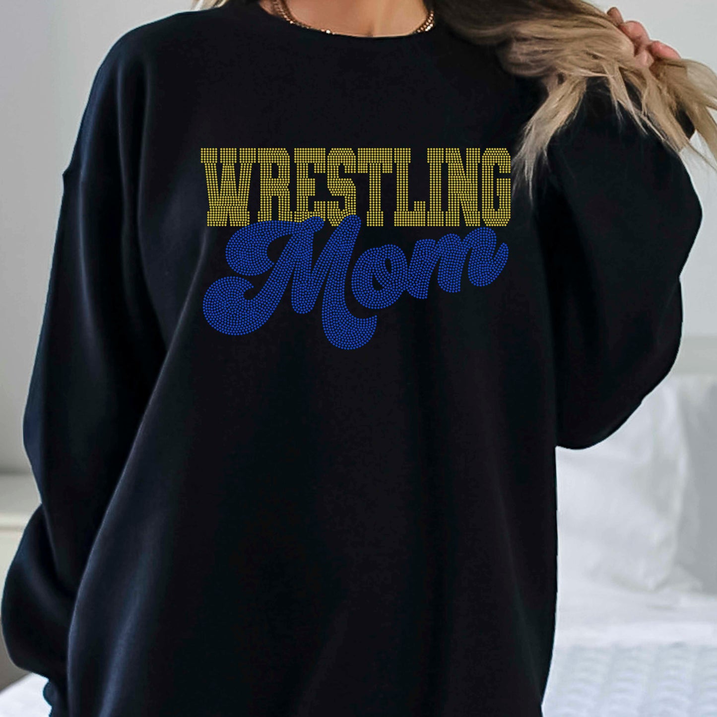 Wrestling Mom 11" Wide 2- Color Spangle Ready to Press Spangle Transfer Sparkle Bling