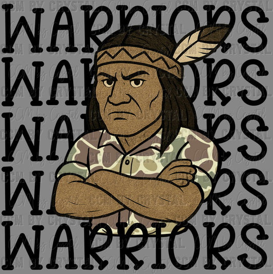 Warriors Camo Stacked Sports Mascot Ready to Press Transfer DTF Transfer Sublimation Transfer