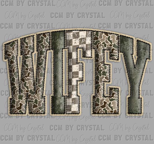 Wifey Camo Faux Embroidery Ready to Press Transfer DTF Transfer Sublimation Transfer