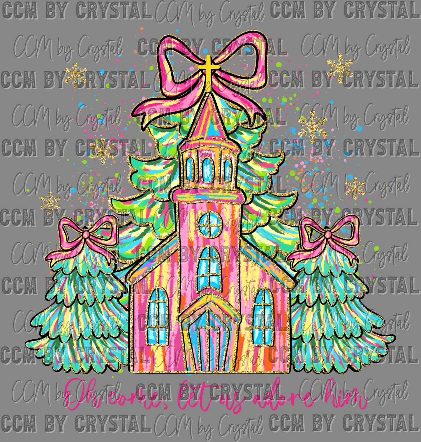 Oh Come Let us Adore Him Christmas Trees Ready to Press Transfer DTF Transfer Sublimation Transfer