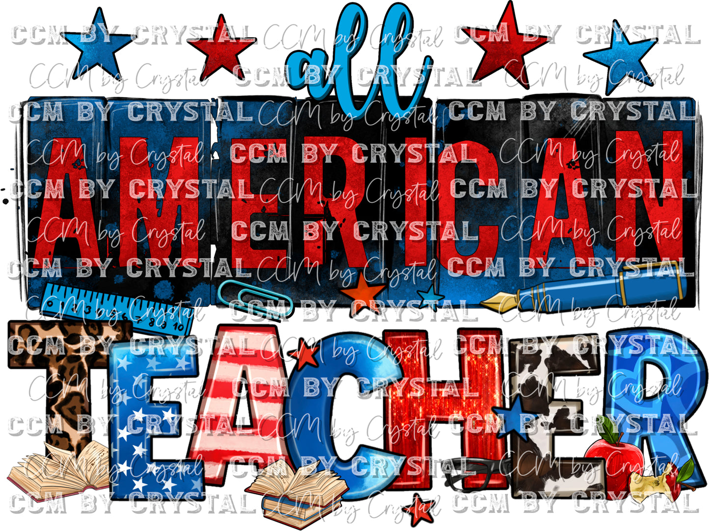 All American Teacher Patriotic Fourth of July Ready to Press Transfer